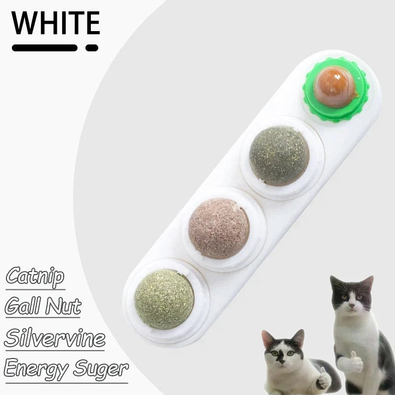 Natural Catnip Toys Silvervine Balls Teeth Cleaning Dental Wall Treats Extra Cat Energy Ball Edible Cat Lick Healthy Kitten Chew