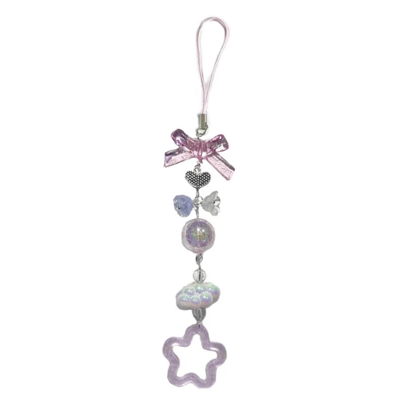 Phone Charm Strap Keychain Kawaii-Cute Crystal Jellyfish Pendant  Phone Chain Bowknot Phone Charm Keycord for  iPhone Camera Bag
