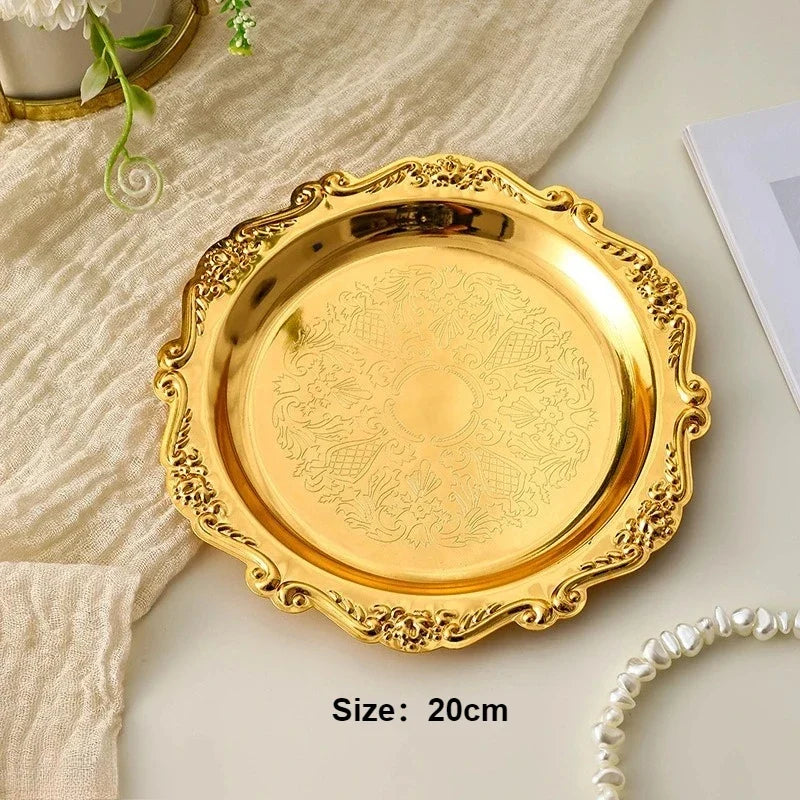 Retro Luxury Silver Trays Plates Cake Dessert Tray High Tea Snack Fruit Dish Jewelry Storage Tabletop Decor Home Hotel Supplies