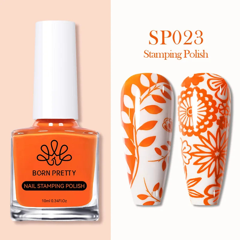 BORN PRETTY 10ml Nail Art Stamping Polish for Manicure Printing Design Black White Nail Art Varnish Need No Smudge Top Coat Oil
