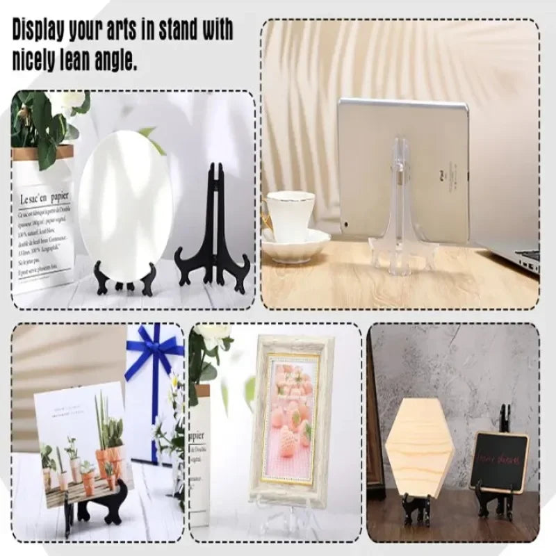 30/1x Clear Plastic Acrylic Easels Table Top Plate Holder Dish Bowl Racks Photos Picture Frame Folding Storage Home Decor Holder