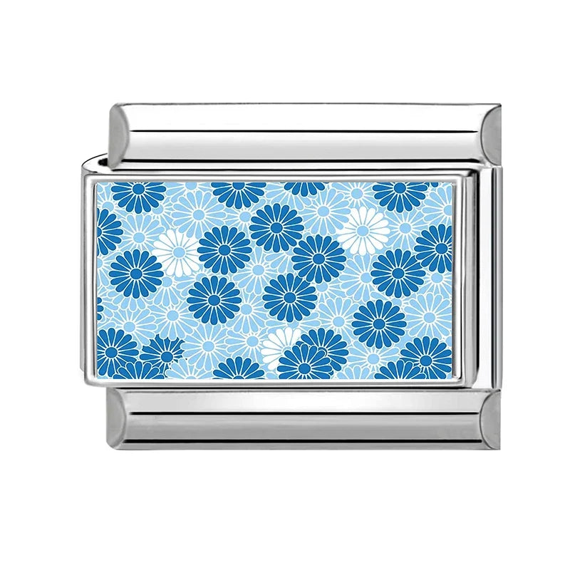 Wholesale Blue Series Beautiful Blue Flowers Italian Charms Fit 9mm Stainless Steel Women Fashion Bracelet DIY Jewelry Gifts