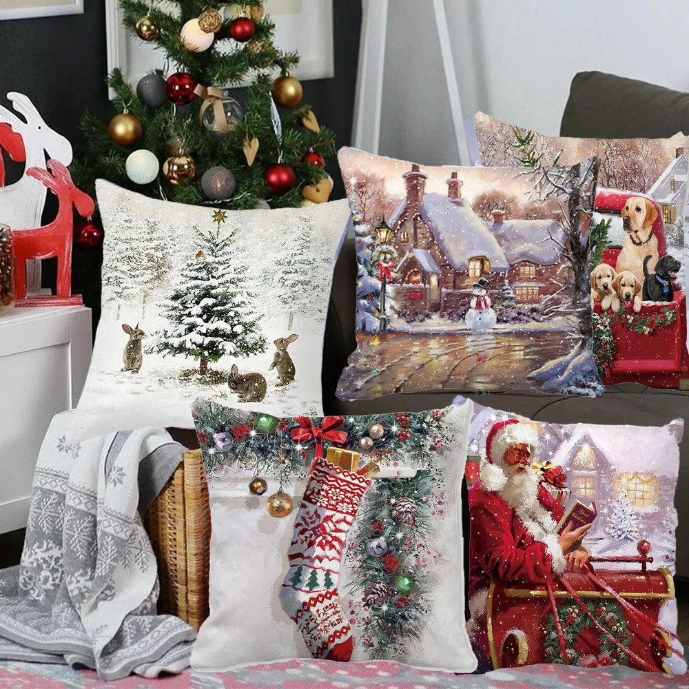 Merry Christmas Decorations for Home Xmas Cushion Cover Christmas Ornament Pillowcase Natal Navidad 2022 New Year Gifts 45x45cm