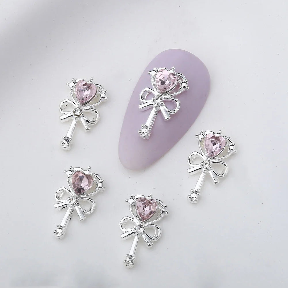 10Pcs Pink Alloy Collection Nail Art Charm 3D Shiny Diamond Crystal Gem Sliver Metal Nail Ornament DIY Exquisite Nail Decoration