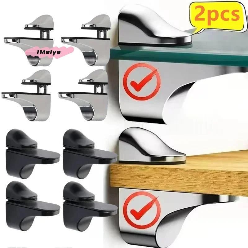 2Pcs Adjustable Metal Glass Shelf Clamps Wood/Glass Partition Brackets Wall Mount Anti-Slip Floating Clip Support for Shelves