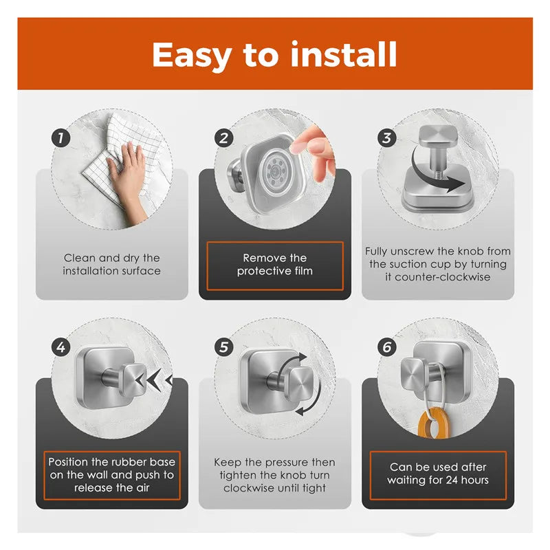 Stainless Steel Square Suction Cup Hook Vacuum Reusable Shower Hooks Punch-free Kitchen Bathroom Wall Hanger Towel Clothes Hook