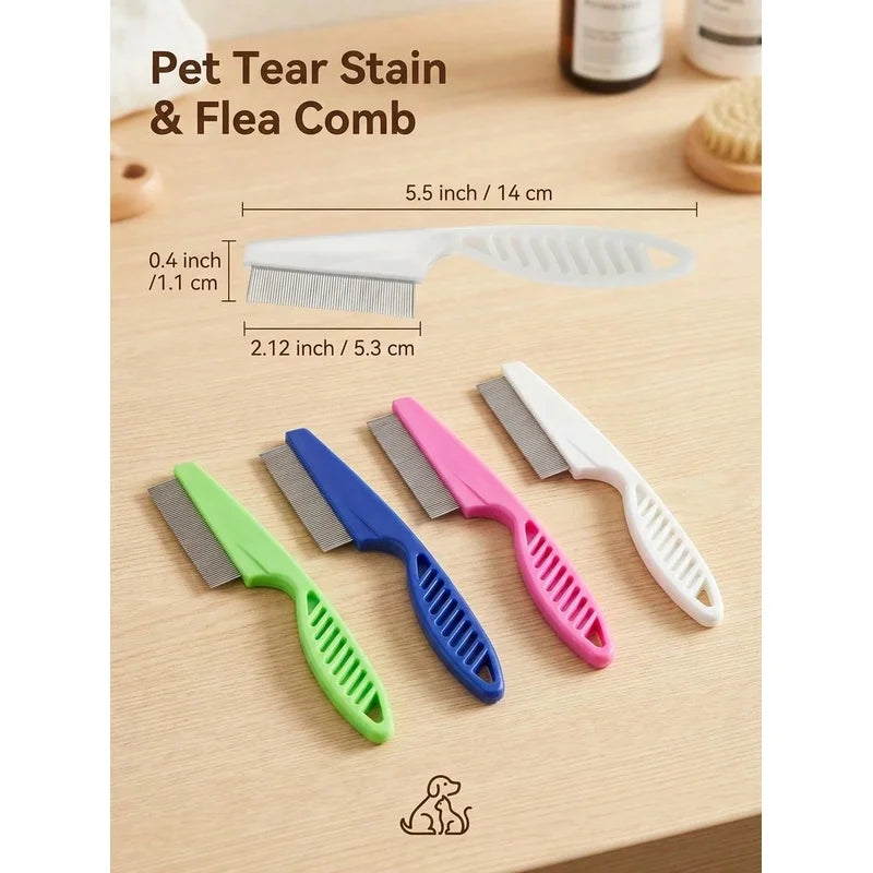 Pet Tear Stain & Flea Comb Fine Tooth Stainless Steel Grooming Comb For Dogs Cats Eye Face Hair Debris Removal
