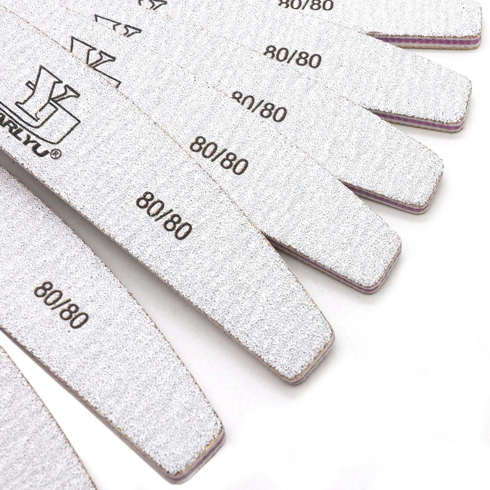 3/5/10 Pack 80/80 Grit Half Moon Nail File Useful Double Sided Buffers for Natural & Acrylic Nails Grey Sandpaper Home Salon Use