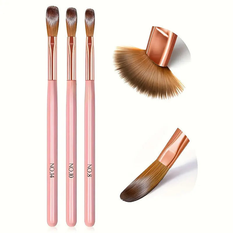 Pink Handle Nail Art Brush 3Pcs Set French Crystal Carving Pen Acrylic Application Painting Manicure Tools for Nail Design
