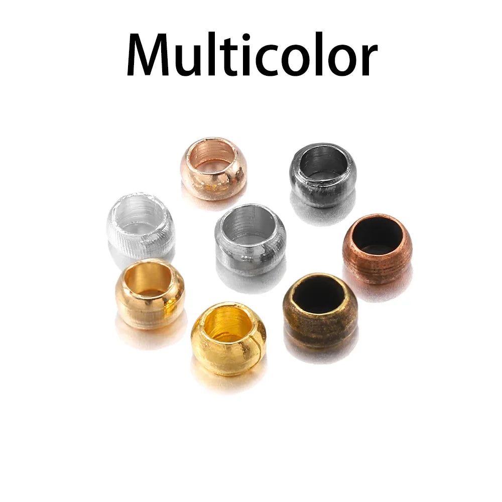 500pcs/lot Gold Silver Copper Ball Crimp End Beads Dia 1.5-3mm Stopper Spacer Beads For DIY Jewelry Making Supplies Accessories