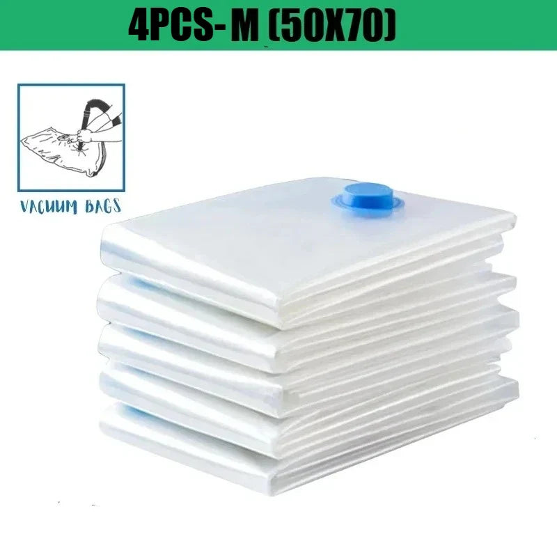 4Pcs Vacuum Storage Bags Vacuum Seal Bag Space Saving Bags for Comforters Clothes Pillow Bedding Blanket Storage or Hand Pump