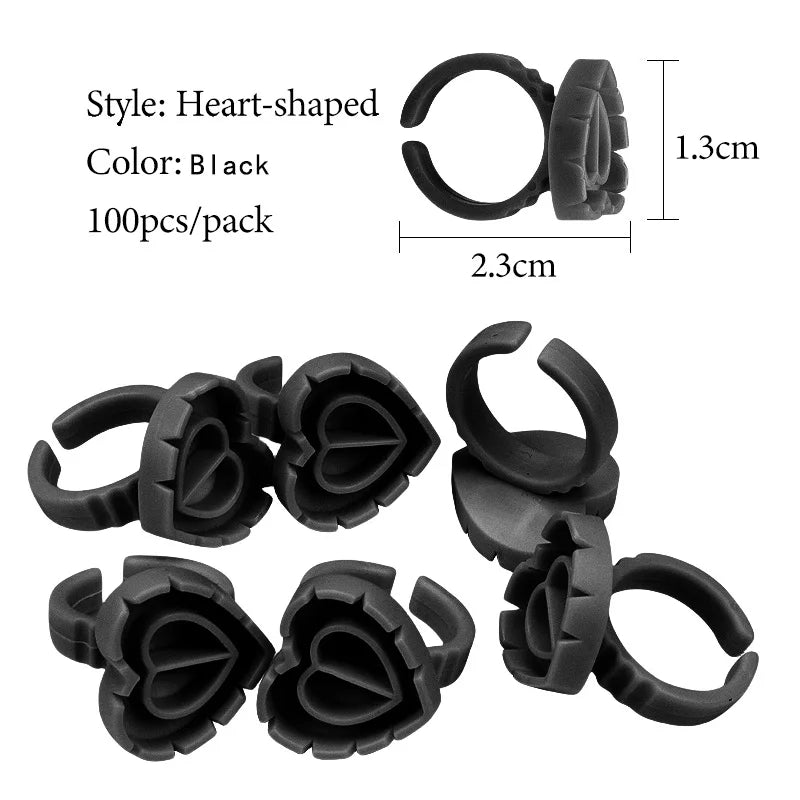 100 Pcs Disposable Eyelash Glue Ring Holder Cup Heart-shaped Plastic Tattoo Pigment Holder Pallet Eye Lash Extension Makeup Tool