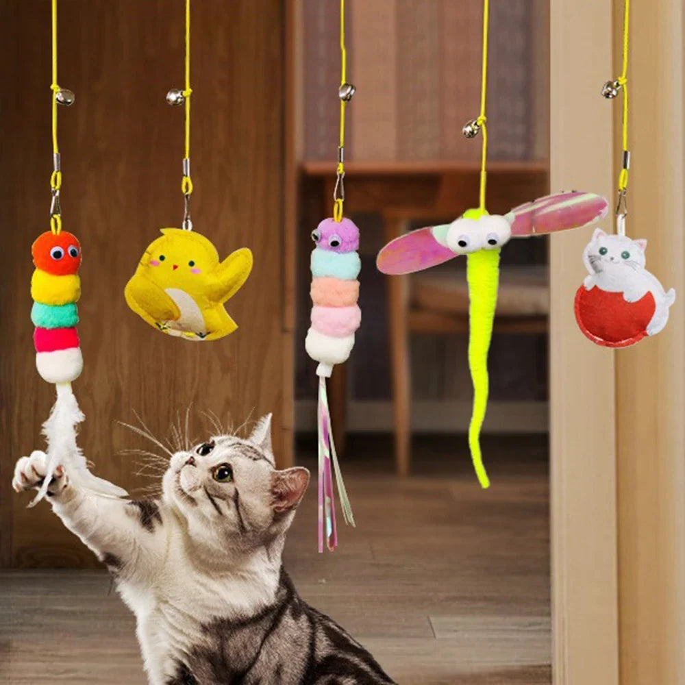 Random Door Hanging Elastic Rope Feather Cat Toy Interactive Molar Pet Supplies For Cats Small Dogs