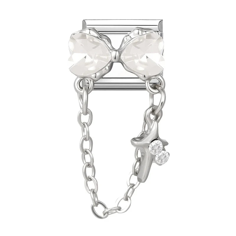 Y2K Romantic Heart Eyes Star Bow Knot Butterfly Zircon Charm Italian Links Fit 9mm Bracelet Stainless Steel Making DIY Jewelry