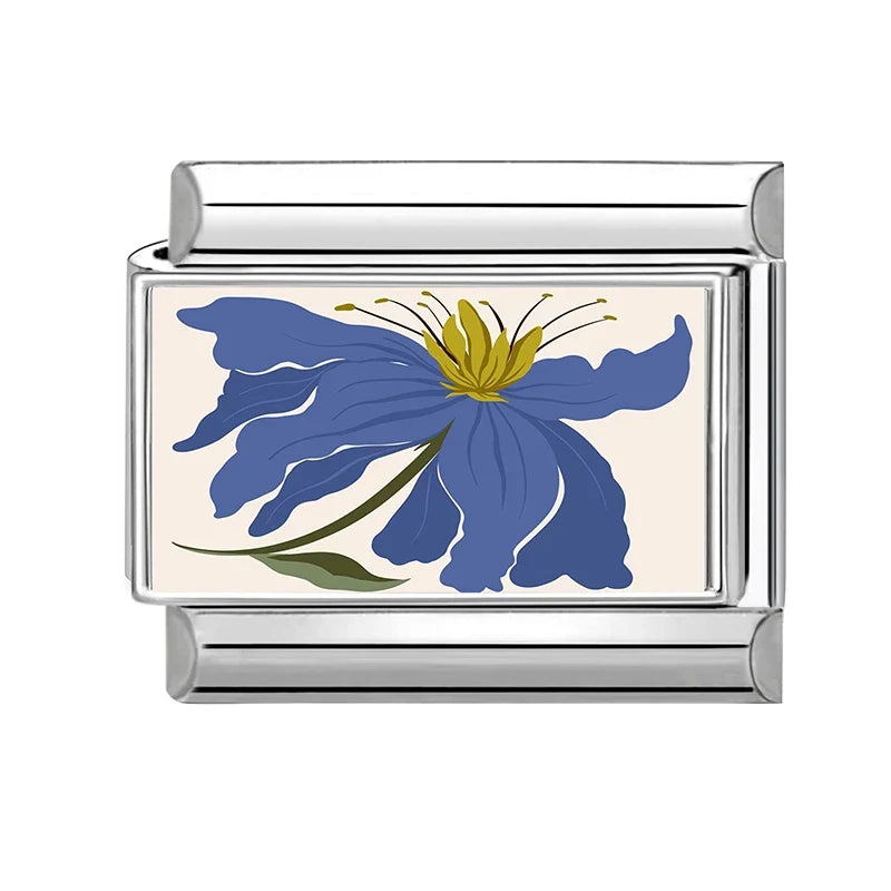 Fashion Colored Color Charms Flowers Lycoris Radiata Italian Link Fit 9mm Stainless Steel Bracelet Jewelry Making DIY Gift