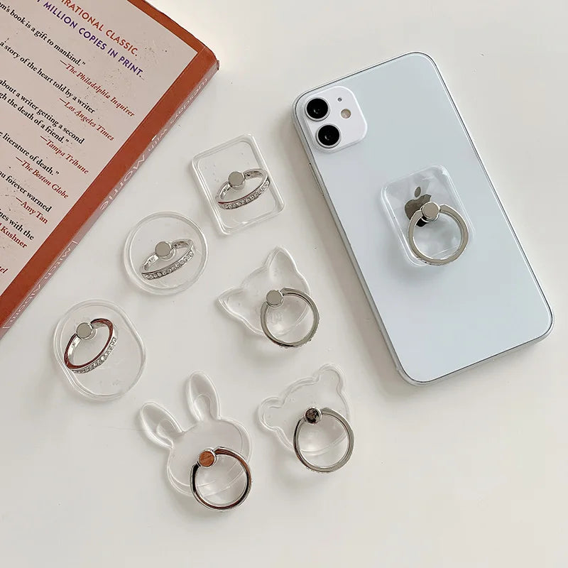 Cell Phone Ring Holder Stand Diamond Transparent Finger Grip Clear 360 Degree Rotation Kickstand Compatible iPhones