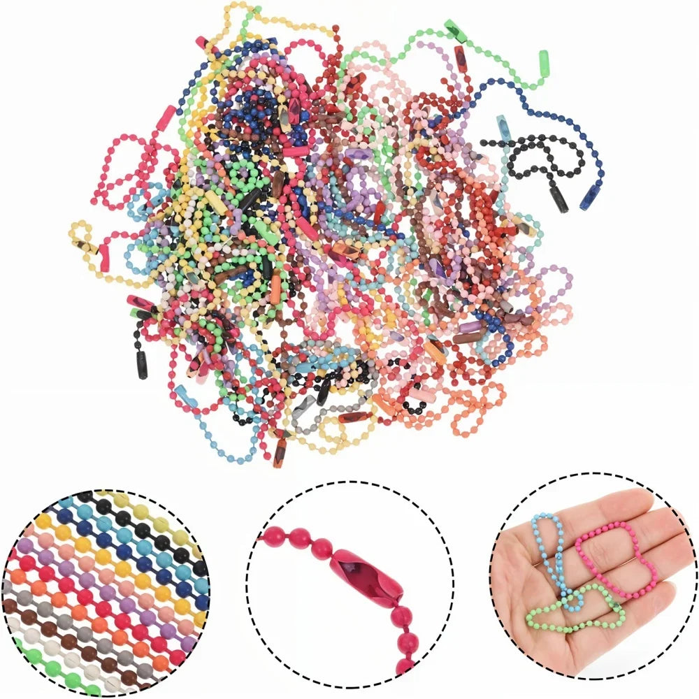 20pcs/Lot 10/12cm Iron Colorful Ball Bead Chain Fits Key Chain Dolls Label Hand Tag Connectors DIY Jewelry Making Supplies