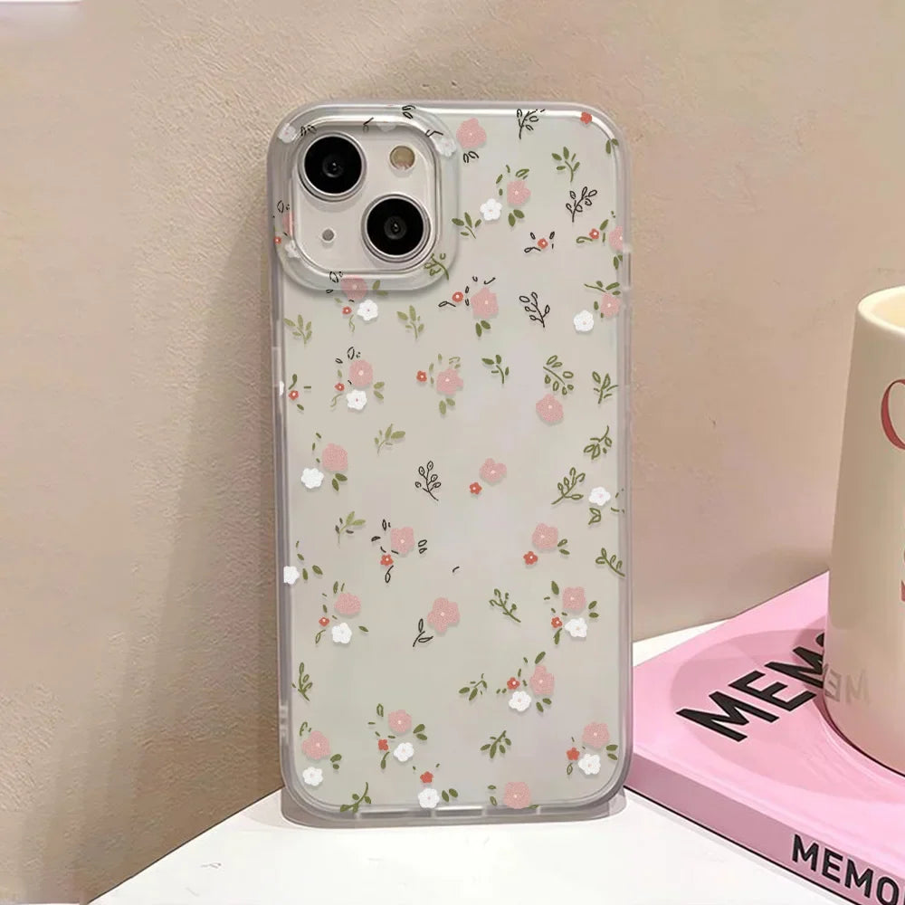 Luxury Silicone Phone Case For iPhone 15 Pro Fundas iPhone 13 11 16 Pro Max 12 Mini 14 Plus 11pro 13pro Shockproof Flowers Cover
