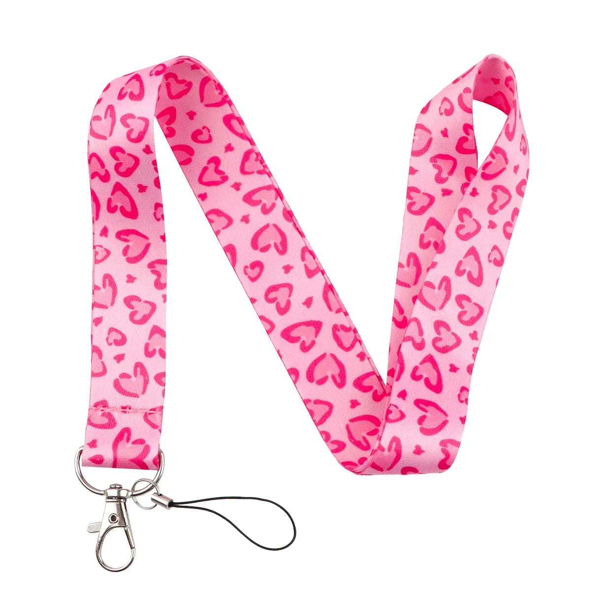 Cute Simple Pink Heart Women Neck Strap Phone Charm Keychain Badge Holder ID Card Pass Hang Rope Lariat Lanyard for Key Rings