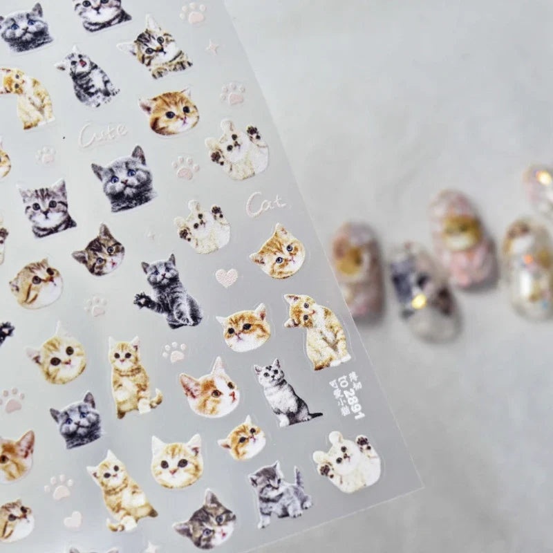 Lovely Sweet Cat Bunny Flower Dog 5D Relief Self Adhesive Nail Art Decoration Pretty Kitty Puppy Girl Sticker 3D Manicure Decals