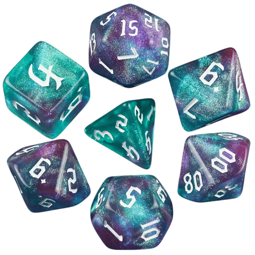 DND  Dice RPG Dice Amazing Colours Mixing Fantasy Starlight Effect Unique Retro Font Styles For Roll Playing Card Games