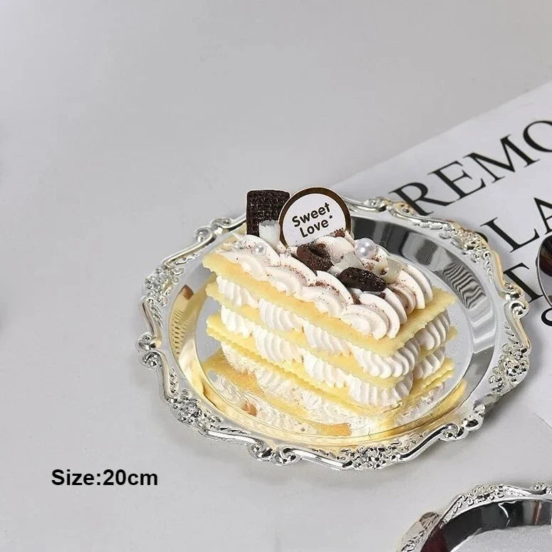 Retro Luxury Silver Trays Plates Cake Dessert Tray High Tea Snack Fruit Dish Jewelry Storage Tabletop Decor Home Hotel Supplies