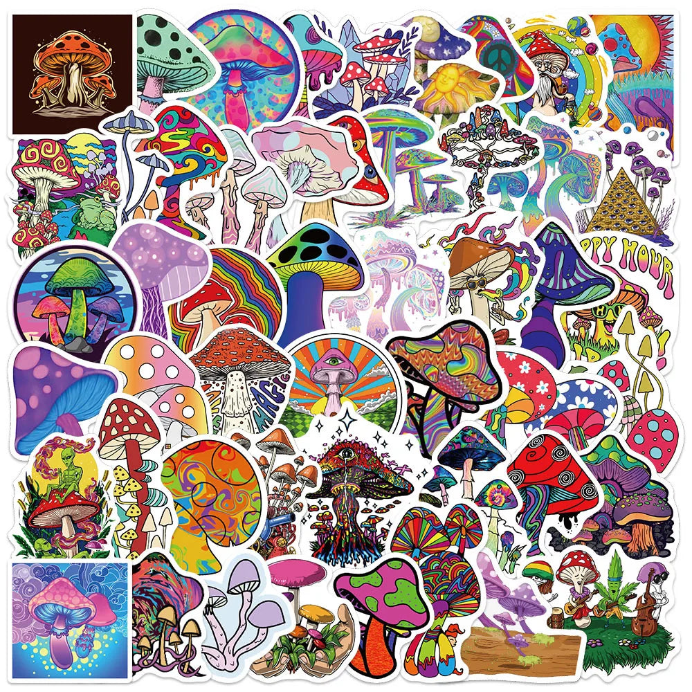 50pcs Aesthetic Mushroom Stickers Pack for Water Bottle, Mushroom Decor Gifts for Women Girl, Cute Vinyl Waterproof Decals