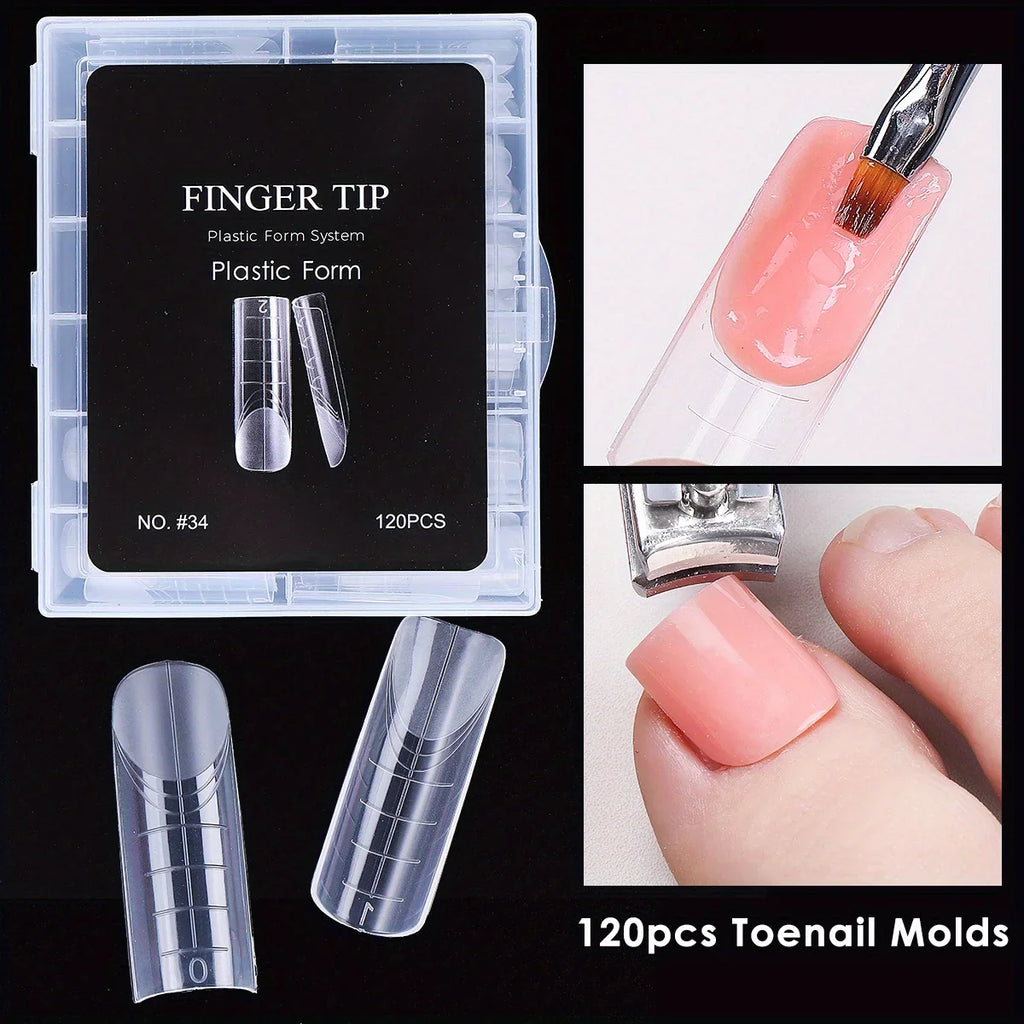 120pcs Toenail Extension Mold Kit Reusable Acrylic Gel Extension Forms Dual Forms Reusable DIY Full Cover Fake Pedicure Supplies