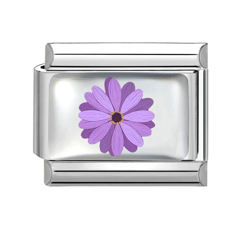 2026 Women's UV Style Purple 3D Flowers Books Candle Italian Charm Link Fit 9mm Stainless Steel Module Bracelet Making Jewelrys
