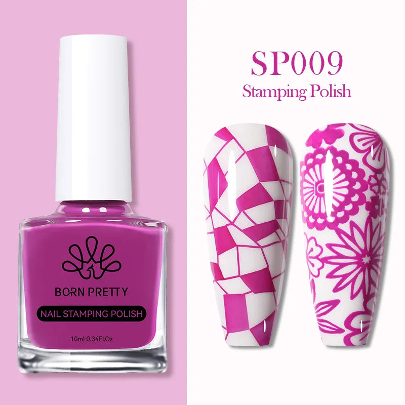 BORN PRETTY 10ml Nail Art Stamping Polish for Manicure Printing Design Black White Nail Art Varnish Need No Smudge Top Coat Oil