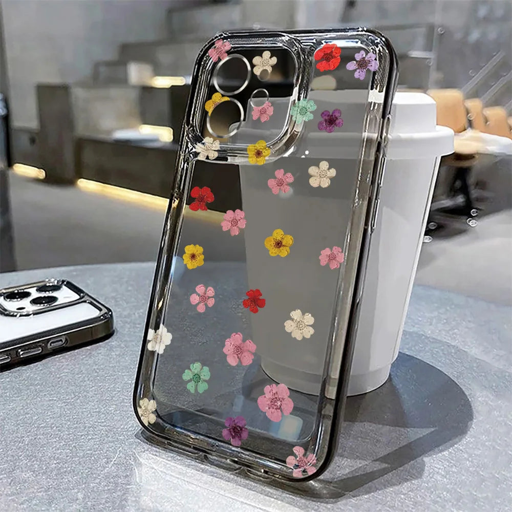 Colorful Flowers Phone Case For iPhone 13 11 16 15 14 12 17 Pro Max 7 8 Plus XS XR SE 2022 2020 Love Heart Transparent Cover