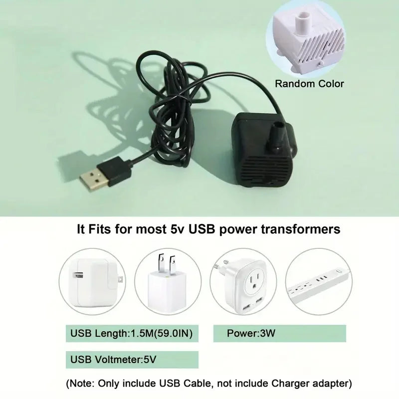 5V USB Powered Whisper-Quiet Automatic Pet Water Fountain for Cats Dog - Food-Grade PP Material, Low Voltage Operation