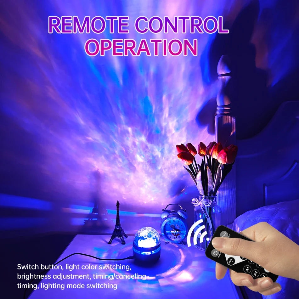 USB Galaxy Projector Aurora RGB 5V Night Lights Auto Rotating Sound Activated DMX Remote Control Home Theater Room Decorations