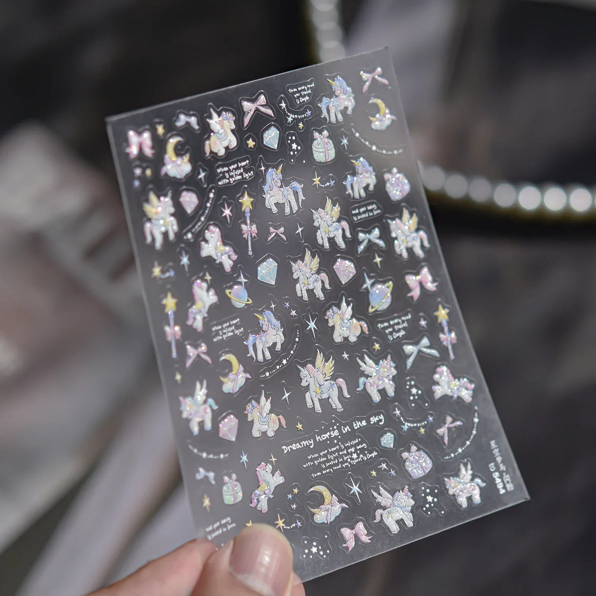 5D Fantasy Y2K Nail Decals Laser Holographic Unicorn Star Moon Gem Diamond Gift Box Self-adhesive Nail Art Sticker Fantasy Girl
