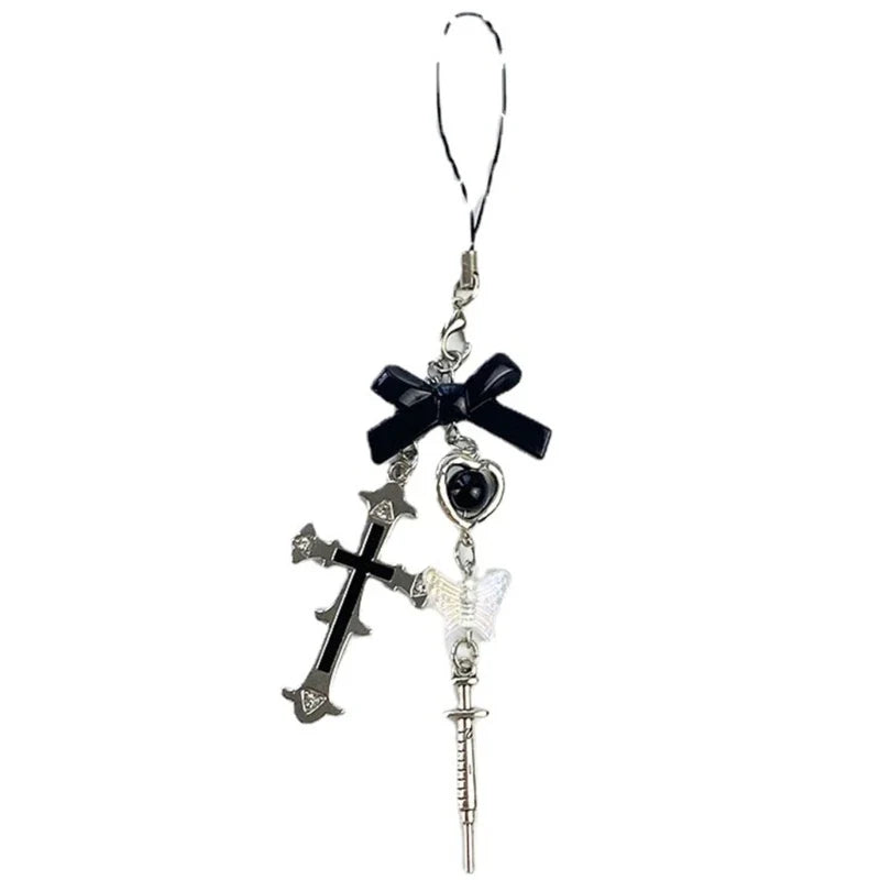 Phone Charm Strap Keychain Kawaii-Cute Crystal Jellyfish Pendant  Phone Chain Bowknot Phone Charm Keycord for  iPhone Camera Bag