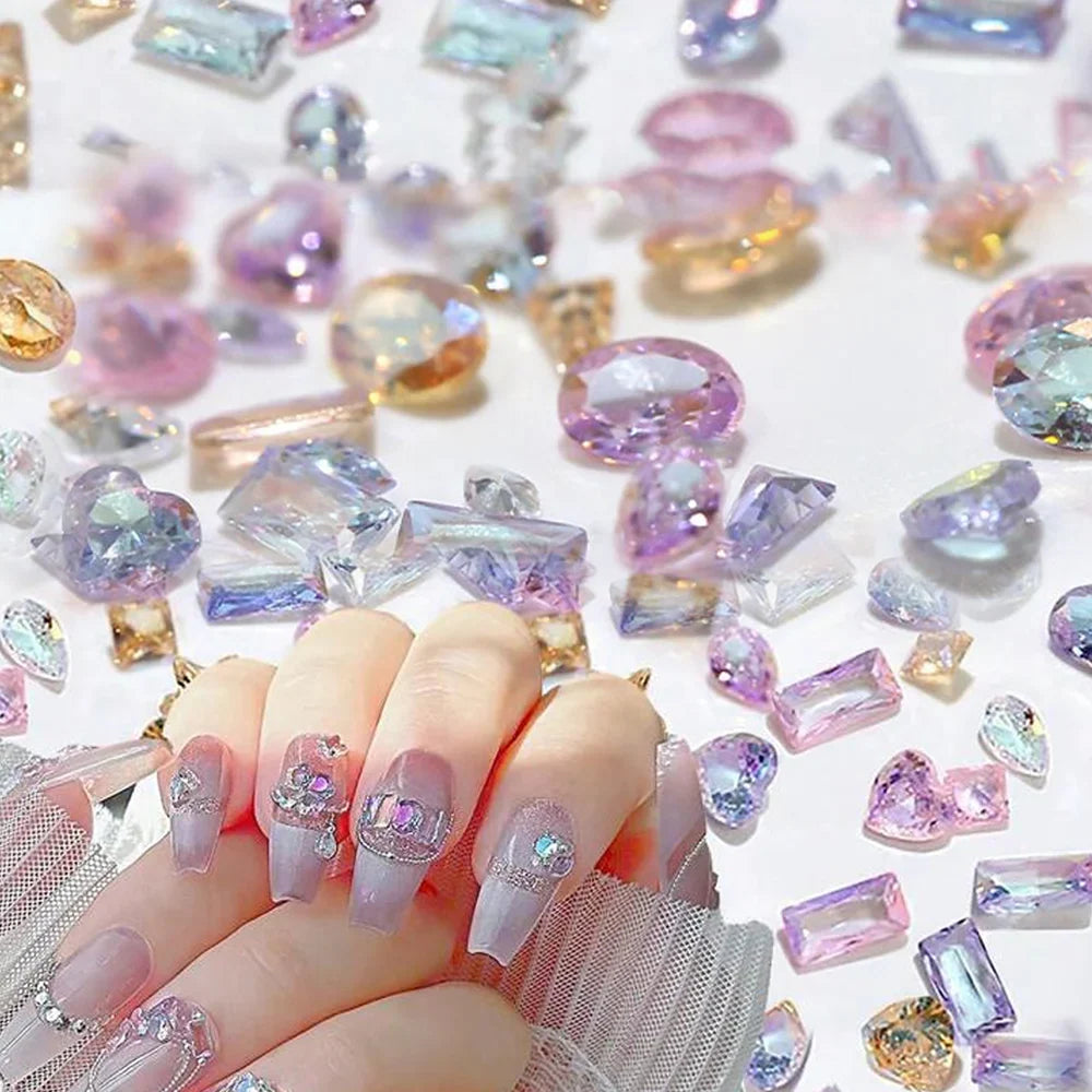 50Pcs/Bag 3D Mixed 5A Mini Zircon Nail Charms 1-4mm Sparkle Aurora Sharp Diamond Nail Art Rhinestone DIY Manicure Decoration Gem