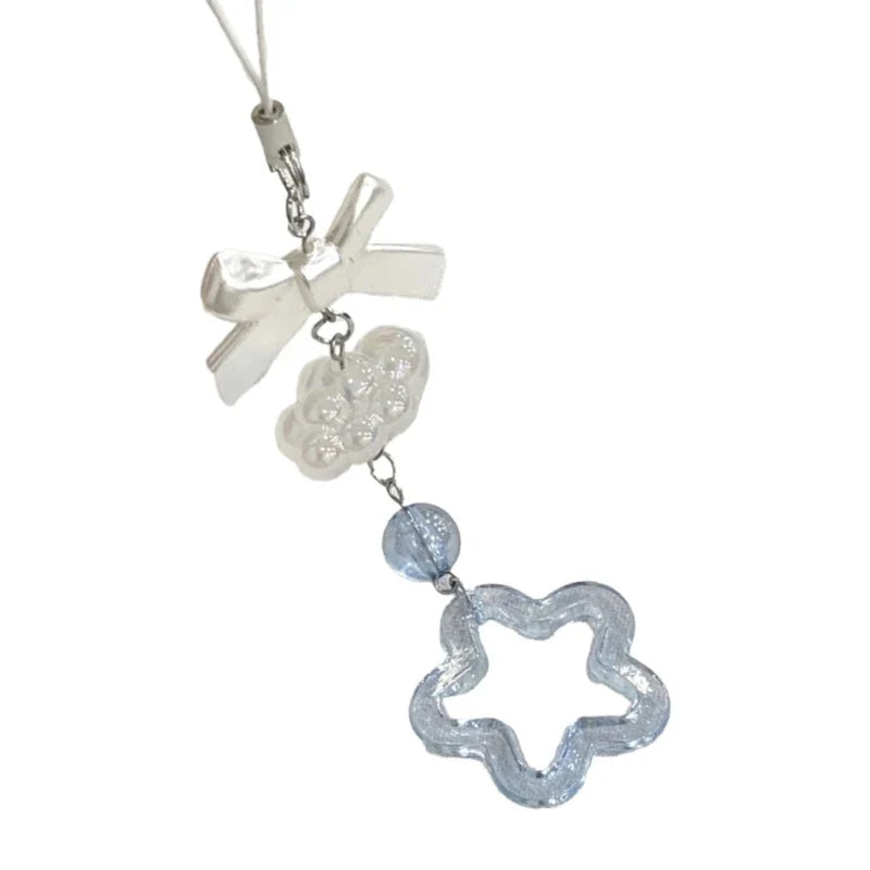 Phone Charm Strap Keychain Kawaii-Cute Crystal Jellyfish Pendant  Phone Chain Bowknot Phone Charm Keycord for  iPhone Camera Bag
