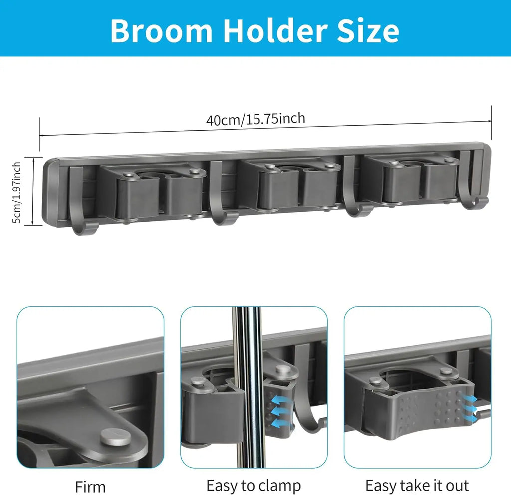 Mop and Broom Organizer Mop Holder Rack Mop Holder Wall Mounted Strong Broom Mop Holder Self With 5 Hooks Organizers Hang Broom