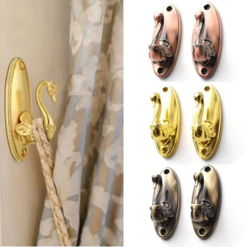 Retro European style curtain tie hooks retro swan gold hooks hangers storage racks brackets home accessories 2PCS