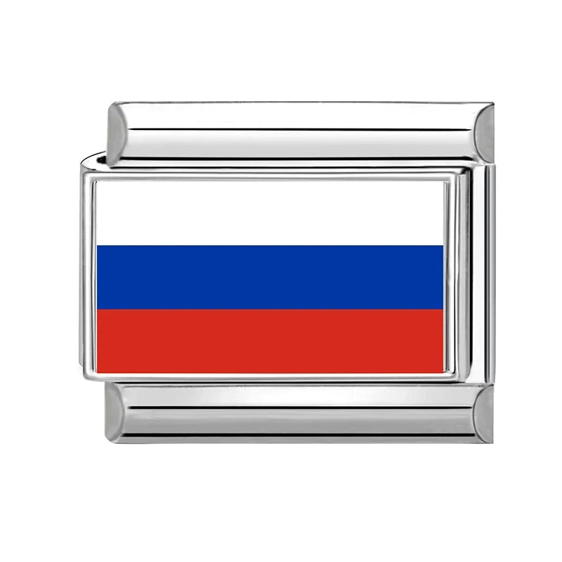 2025New Colorful World National Flag Photo Italian Charm Link Fit 9mm Women Men Bracelet Stainless Steel Jewelry Making Bead DIY