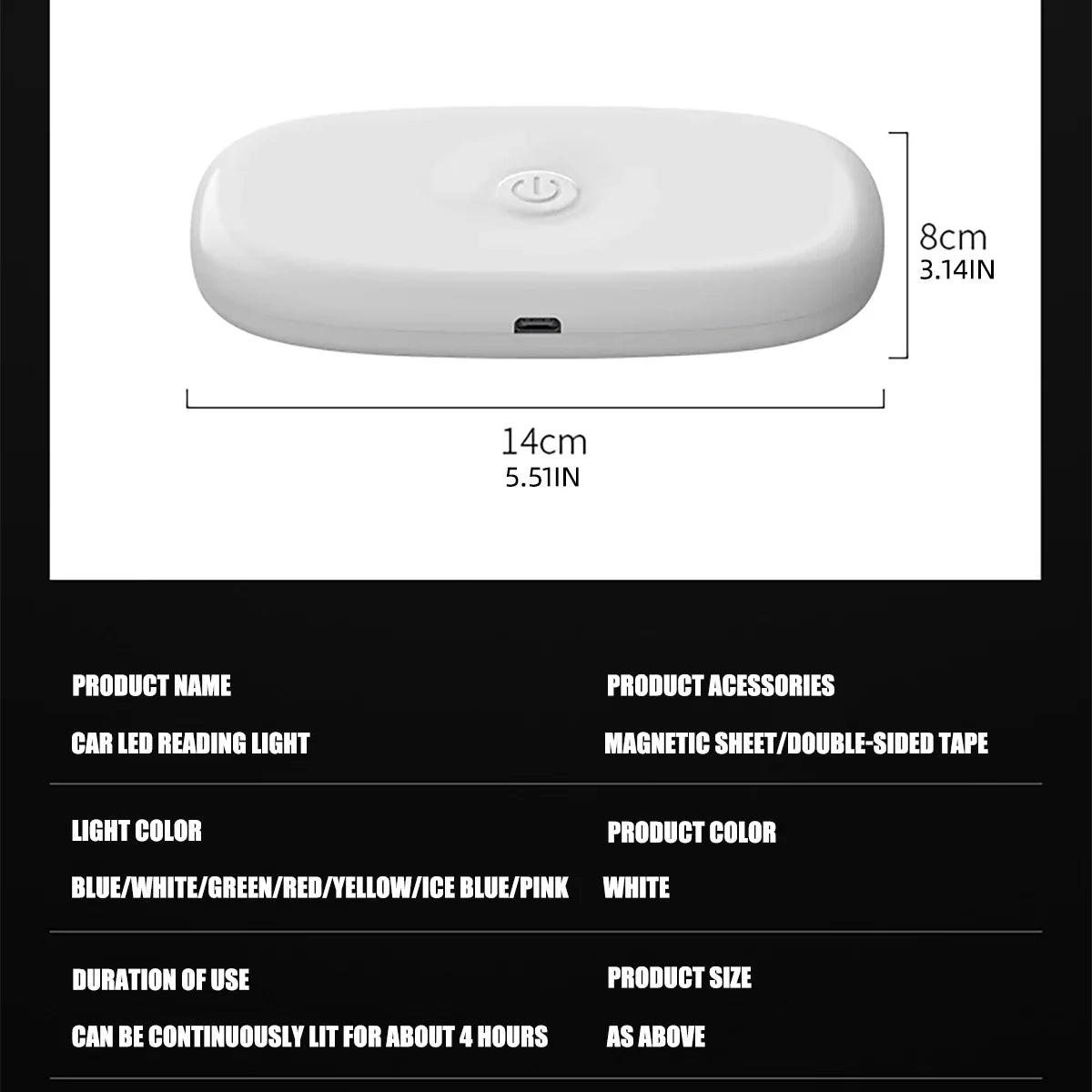 1pc Car Touch Light Wall Reading Lamp 10 LED Magnet Base Car Ceiling Light Ambient Mood Interior Lighting USB Rechargeable Lamp