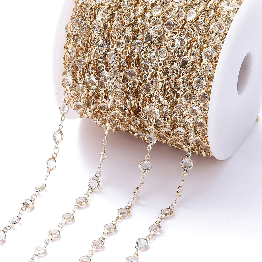 1Meter 6mm Colorful Crystal Beads Beaded Chain Glass Bead Necklace Chain Findings for DIY Bracelet Jewelry Making Supplies