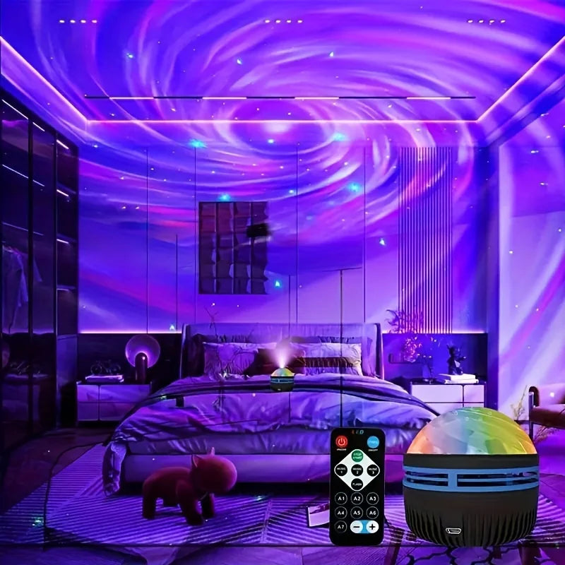 USB Galaxy Projector Aurora RGB 5V Night Lights Auto Rotating Sound Activated DMX Remote Control Home Theater Room Decorations