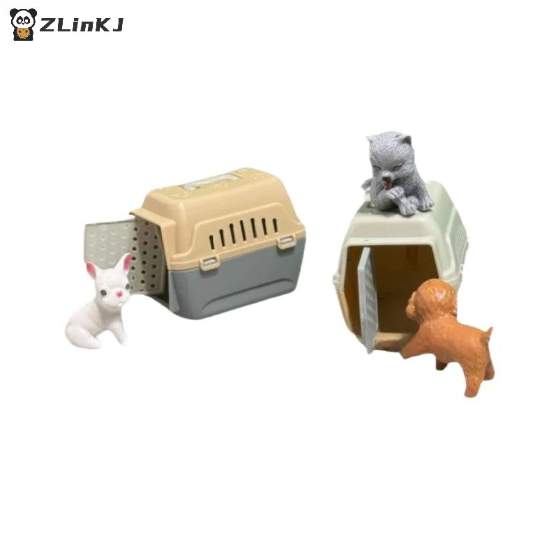 ▶2/4Pcs Realistic Mini Dog & Cat Cage With Door Miniature Dollhouse Pet House For Doll Accessories Mini Pets Habitat