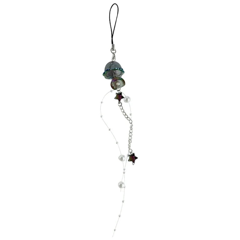 Phone Charm Strap Keychain Kawaii-Cute Crystal Jellyfish Pendant  Phone Chain Bowknot Phone Charm Keycord for  iPhone Camera Bag
