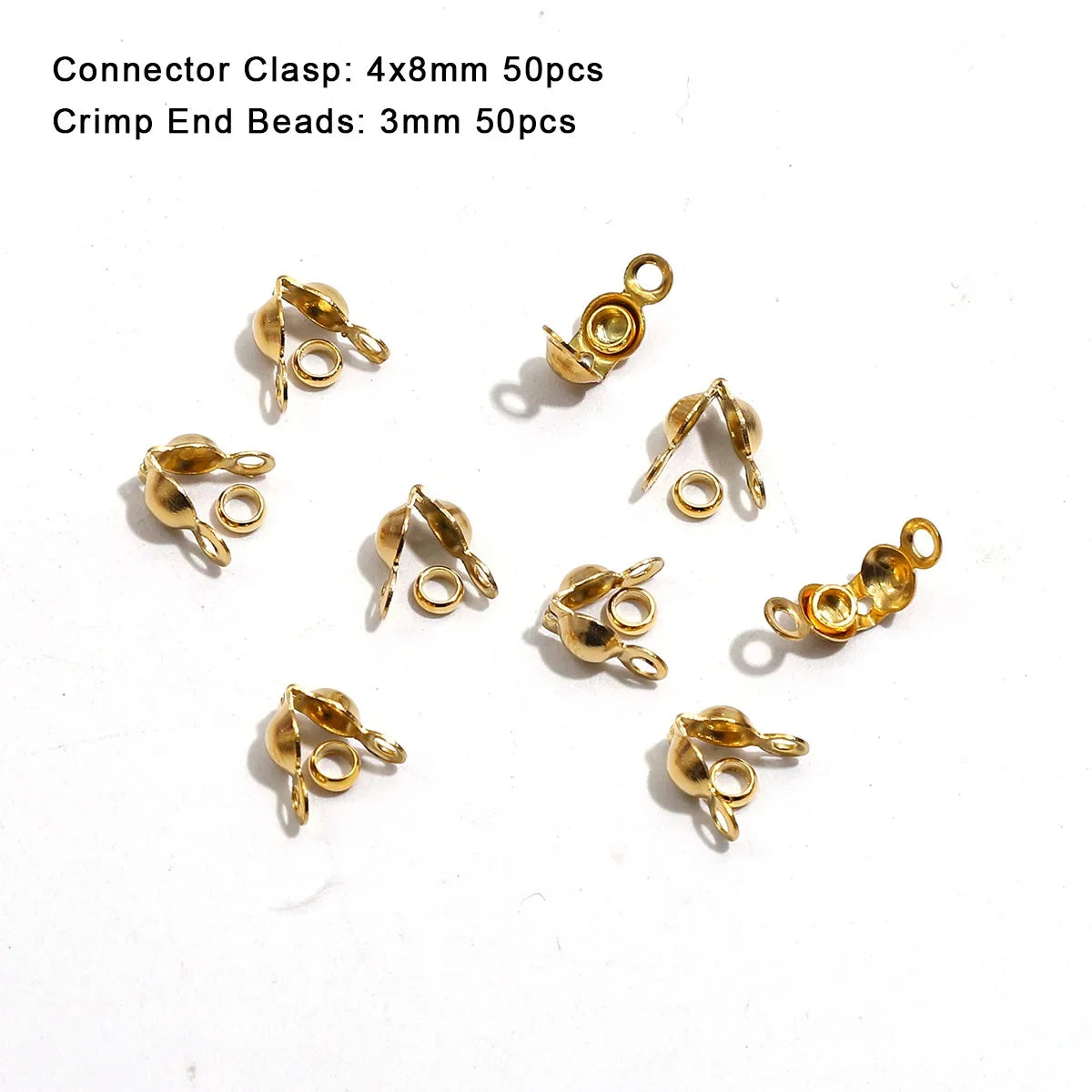 100pcs/lot Stainless Steel Gold Plated Connector Clasp Crimp End Beads For Bracelet Necklace Chains DIY Jewelry Making Supplies