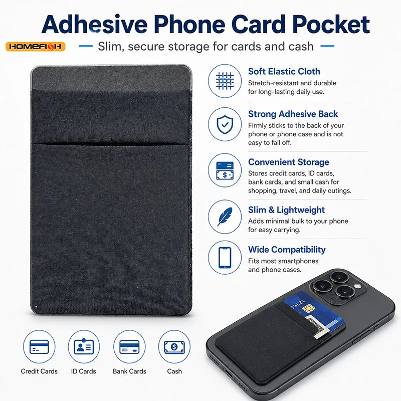 Fashion Elastic Cloth Phone Card Holder, Adhesive Sticker Pocket Wallet for Mobile Phone Credit ID Card Cash Storage