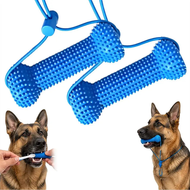 Durable Rubber Dog Bone Chew Toy with Safety Rope Teeth Cleaning Bite Toy for Puppy Pet Training