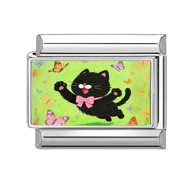 2026 Wholesale Rainbow Cloud Cat Stars Moon Cat Charm Bracelet Fit 9mm Bracelet Stainless Steel Italian Links Making DIY Jewelry