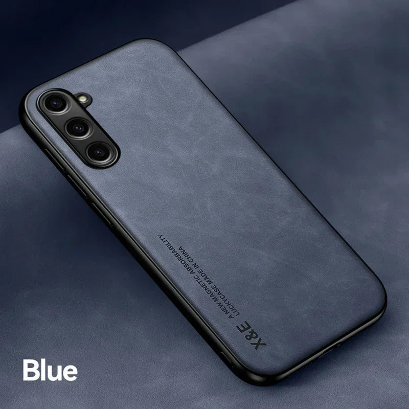 Luxury Leather Case For Samsung S26 S25 S24 S23 Ultra S25 FE A17 A16 A57 A56 A37 A36 5G Cover With Metal Plate Support Car Hold